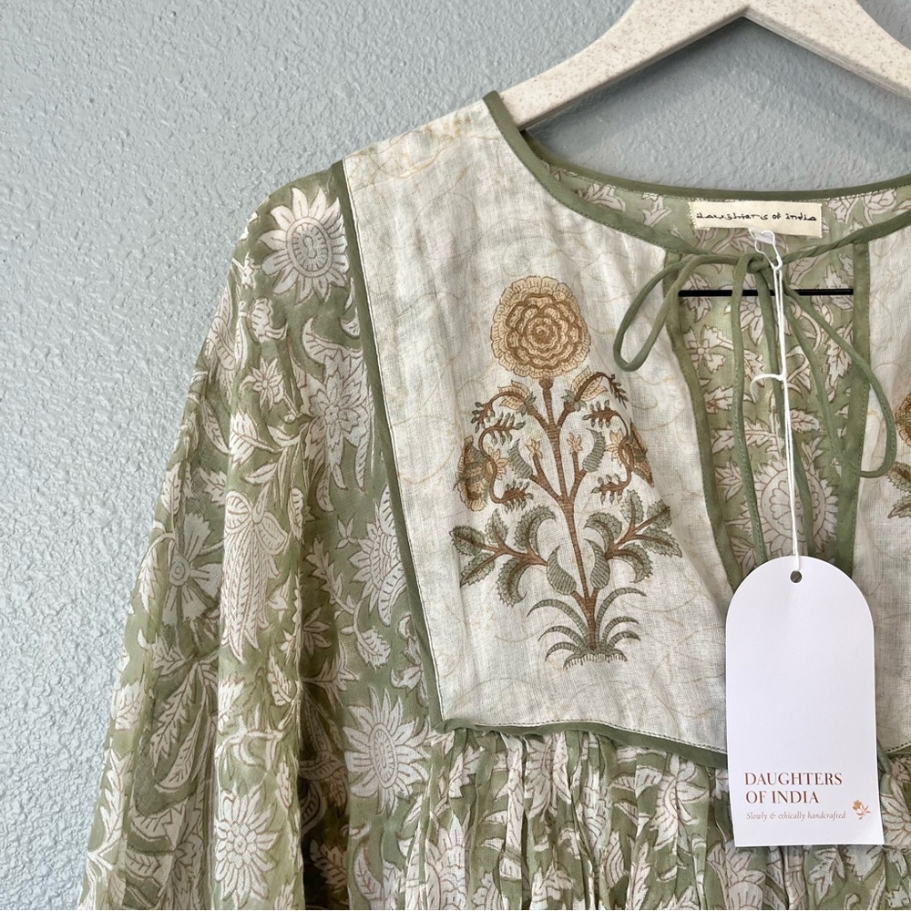 NEW Daughters Of India Diya Pistachio Green Gauze Boho Sundress Mini Dress large - Picture 4 of 9